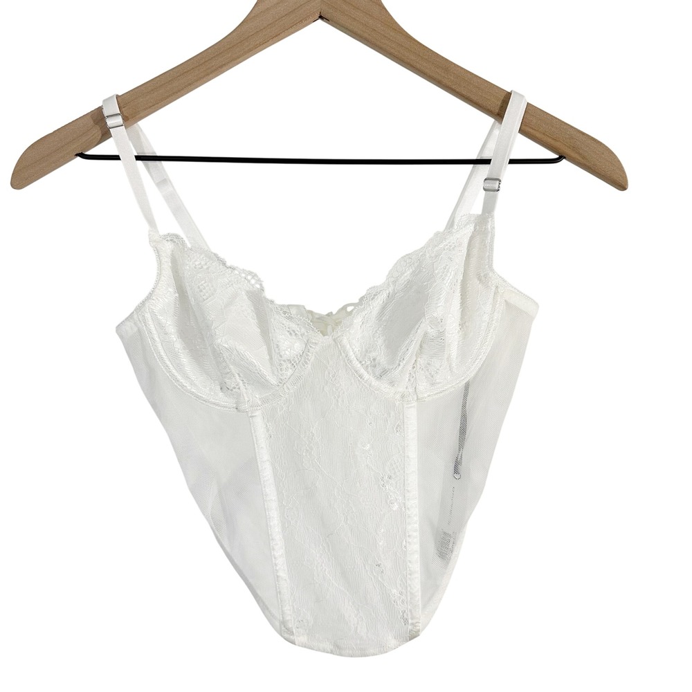 Kat The Label Montclair Bustier Lace Trim‎ Crop Top White Extra Small Corset